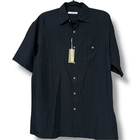 MODA CAMPIA men’s size medium black button up short sleeve casual shirt business - Picture 1 of 10